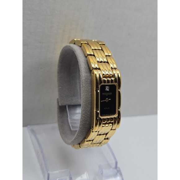 Vintage Wittnauer QWR Tank Watch Womens Black Dial Diamond New Battery Petite main image 10